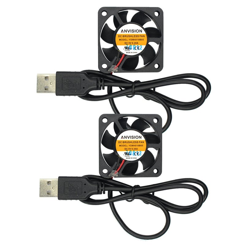 ANVISION 2-Pack 40mm x 10mm DC 5V USB Brushless Cooling Fan, Dual Ball Bearing - Image 1
